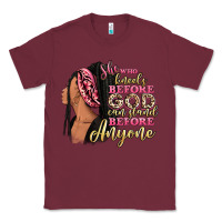 Burgundy She who kneels before god can stand before anyone Classic Tee - RanaPortraitStore