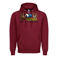 Burgundy Peace Love Bengal Cat Head Zipper Hoodie - LillyAllenDesigns