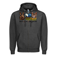 Charcoal Heather Peace Love Bengal Cat Head Zipper Hoodie - LillyAllenDesigns
