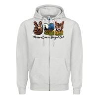 Dove Grey Peace Love Bengal Cat Head Zipper Hoodie - LillyAllenDesigns