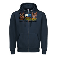 Navy Peace Love Bengal Cat Head Zipper Hoodie - LillyAllenDesigns