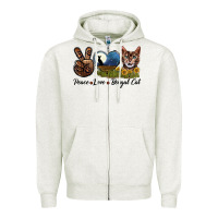 Oatmeal Heather Peace Love Bengal Cat Head Zipper Hoodie - LillyAllenDesigns
