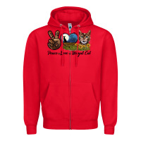Red Peace Love Bengal Cat Head Zipper Hoodie - LillyAllenDesigns