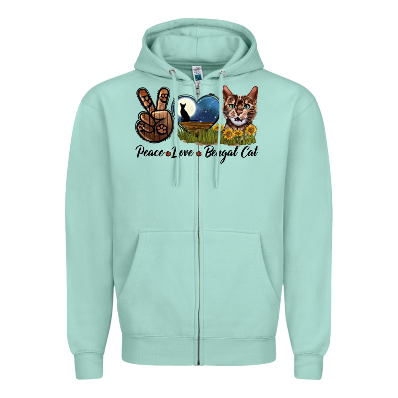 Peace Love Bengal Cat Head Zipper Hoodie by LillyAllenDesigns | Teevron