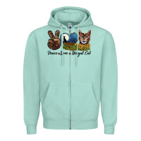 Seafoam Peace Love Bengal Cat Head Zipper Hoodie - LillyAllenDesigns