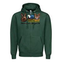 Sports Green Peace Love Bengal Cat Head Zipper Hoodie - LillyAllenDesigns