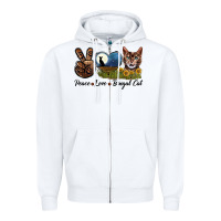 White Peace Love Bengal Cat Head Zipper Hoodie - LillyAllenDesigns