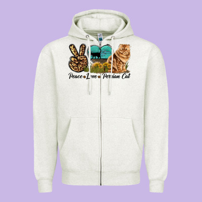 Peace Love Persian Cat Zipper Hoodie Designed By Lillyallendesigns