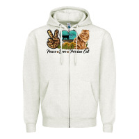 Oatmeal Heather Peace Love Persian Cat Zipper Hoodie - LillyAllenDesigns