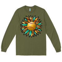 Army Green Softball Sunflower Long Sleeve Tee - Jasminsmagicworld