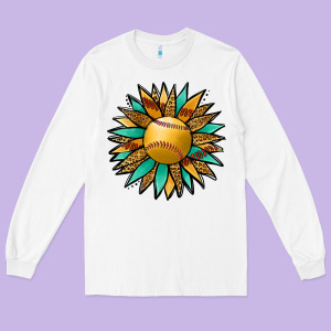 Softball Sunflower Long Sleeve Tee Designed By Jasminsmagicworld