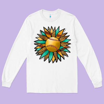 Softball Sunflower Long Sleeve Tee Designed By Jasminsmagicworld