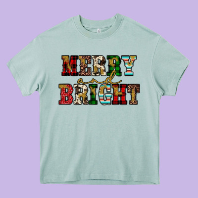 Merry And Bright Heavy Core Tee Designed By Jahusdesignshop