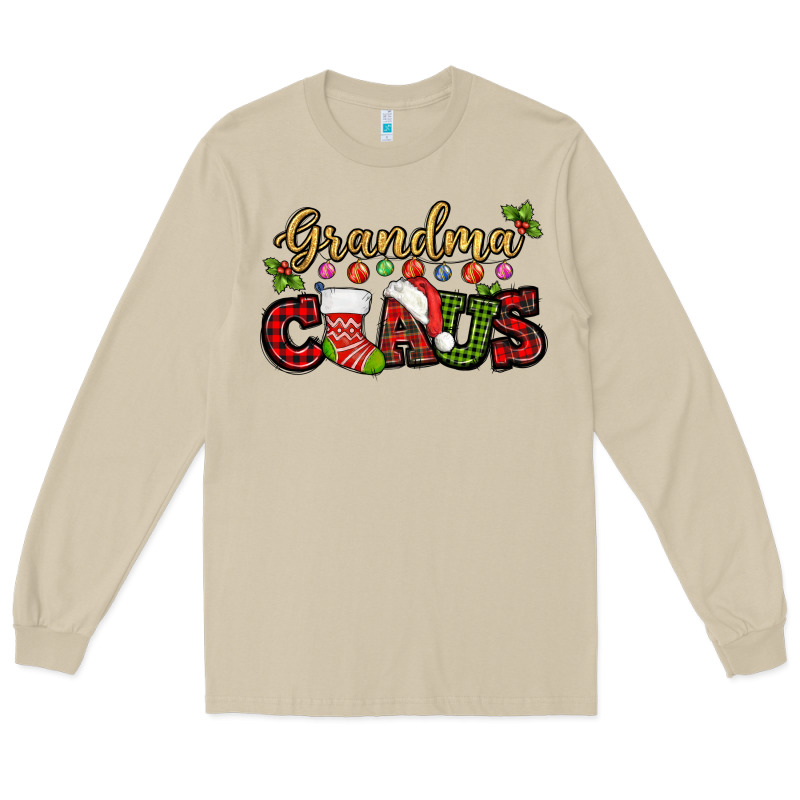 Grandma Claus With Christmas Gift Sock Mother's Long Sleeve Tee by HowdyJamesFarm | Teevron