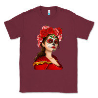 Burgundy Sugar skull girl Classic Tee - NancyCooperArtShop