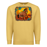 Antique Gold horse with sunflowers turquoise gemstone western sunset leopard backgr Premium Sweatshirt - Artiststas