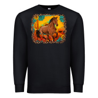 Black horse with sunflowers turquoise gemstone western sunset leopard backgr Premium Sweatshirt - Artiststas