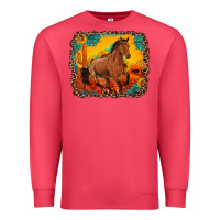 Cardinal horse with sunflowers turquoise gemstone western sunset leopard backgr Premium Sweatshirt - Artiststas