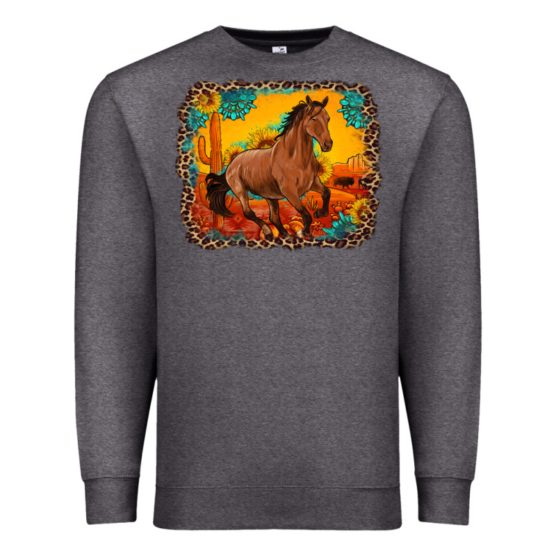 Horse With Sunflowers Turquoise Gemstone Western Sunset Leopard Backgr Premium Sweatshirt by Artiststas | Teevron
