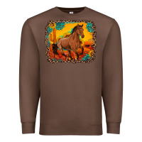 Chestnut horse with sunflowers turquoise gemstone western sunset leopard backgr Premium Sweatshirt - Artiststas