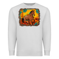 Dove Grey horse with sunflowers turquoise gemstone western sunset leopard backgr Premium Sweatshirt - Artiststas