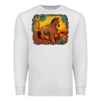 Oatmeal Heather horse with sunflowers turquoise gemstone western sunset leopard backgr Premium Sweatshirt - Artiststas