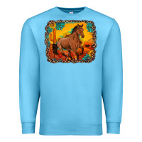 Ocean Blue horse with sunflowers turquoise gemstone western sunset leopard backgr Premium Sweatshirt - Artiststas