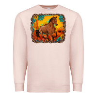 Pale Pink horse with sunflowers turquoise gemstone western sunset leopard backgr Premium Sweatshirt - Artiststas