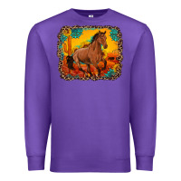 Purple horse with sunflowers turquoise gemstone western sunset leopard backgr Premium Sweatshirt - Artiststas