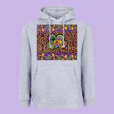 Mardi Gras Fleur De Lis Hearts Leopard Glitter Heavyweight Hoodie Designed By Artiststas