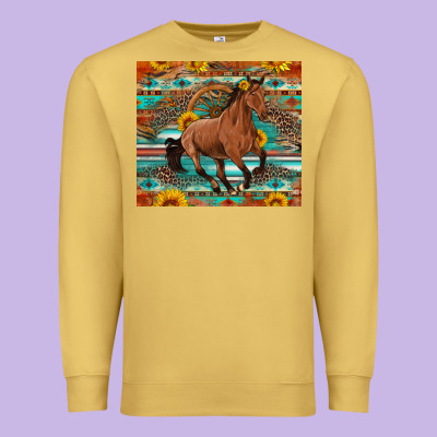 Galloping Horse Aztec Sunflower Premium Sweatshirt Designed By Artiststas