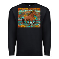 Black galloping horse aztec sunflower Premium Sweatshirt - Artiststas