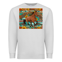 Dove Grey galloping horse aztec sunflower Premium Sweatshirt - Artiststas