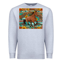 Heather Grey galloping horse aztec sunflower Premium Sweatshirt - Artiststas