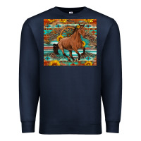 Navy galloping horse aztec sunflower Premium Sweatshirt - Artiststas
