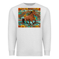 Oatmeal Heather galloping horse aztec sunflower Premium Sweatshirt - Artiststas