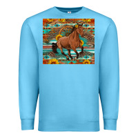 Ocean Blue galloping horse aztec sunflower Premium Sweatshirt - Artiststas