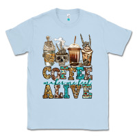 Dusty Blue coffee makes me feel alive skeleton coffee cups Classic Tee - Jasminsmagicworld