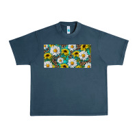 Midnight Navy Sunflower And Daisy With Leopard Urban Heavy Tee - RanaPortraitStore