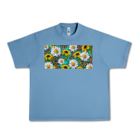 Pebble Blue Sunflower And Daisy With Leopard Urban Heavy Tee - RanaPortraitStore
