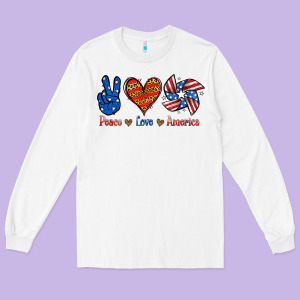 Peace Love America Long Sleeve Tee Designed By Jasminsmagicworld