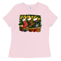 Bubblegum Pink Christmas Santa Socks Ladies Tee - RanaPortraitStore
