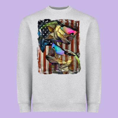 American Flag With Bass Fish Heavyweight Sweatshirt Designed By Lillyallendesigns