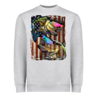 Heather Grey American Flag With Bass Fish Heavyweight Sweatshirt - LillyAllenDesigns