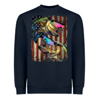 Navy American Flag With Bass Fish Heavyweight Sweatshirt - LillyAllenDesigns