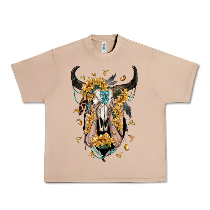 Sunflower Boho Bull Skull With Hands Urban Heavy Tee by RanaPortraitStore | Teevron