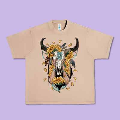 Sunflower Boho Bull Skull With Hands Urban Heavy Tee Designed By Ranaportraitstore