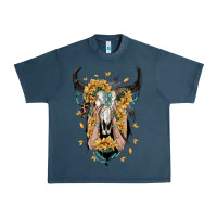 Midnight Navy sunflower boho bull skull with hands Urban Heavy Tee - RanaPortraitStore