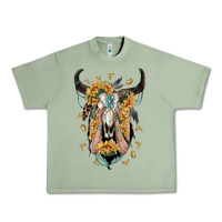 Oil Green sunflower boho bull skull with hands Urban Heavy Tee - RanaPortraitStore