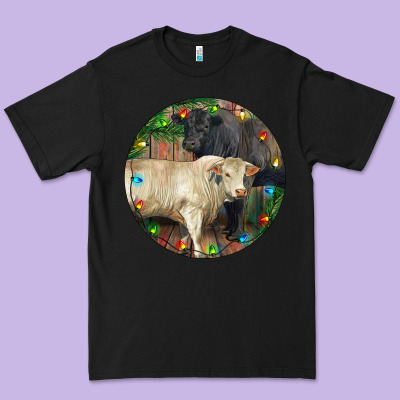 Christmas Charolais Bull And Black Angus Bull Premium Tee Designed By Ranaportraitstore